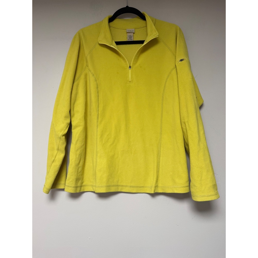 LL Bean Fleece Pullover Sweatshirt Yellow XL Reg Quarter Zip‎ Long Sleeve Women